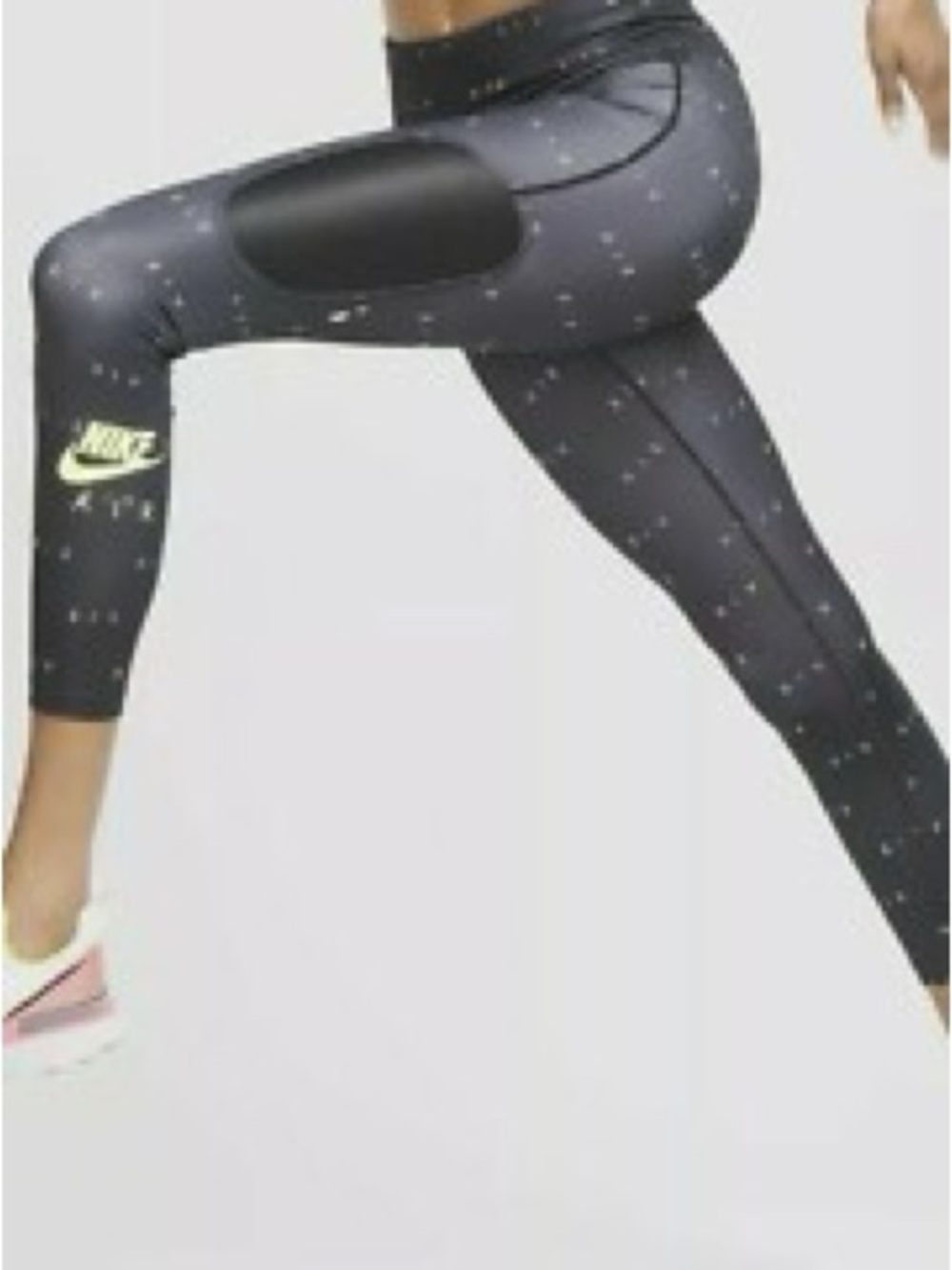 Nike Black Speckle Capri Leggings with Neon Lime Logo